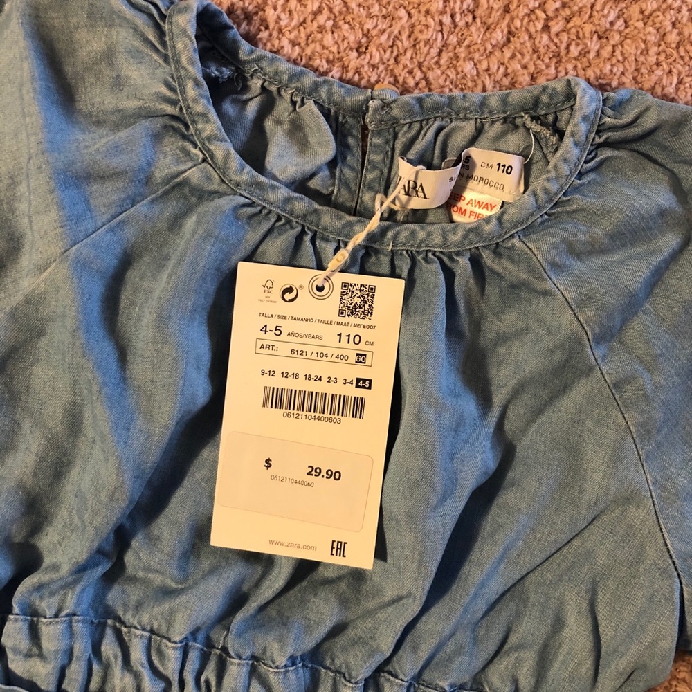 *SOLD* BRAND NEW Zara Girl Chambray Dress 4-5 - Picture 5 of 6